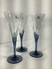 Set Of 3~Light & Music Luigi Bormioli Cobalt Blue Tulip Martini Glasses ~Italy