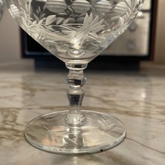 Antique Fostoria Nosegay Wheel Cut Etched Champagne Crystal Glasses 2 Low Stem