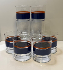 Vintage Blue and Orange Stripe Drinking Glasses – 2 Tumblers & 4 Juice – EUC