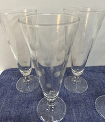 5 Pilsner Glasses Etched Polka Dot Vintage Mid Century Modern Beer Steins MCM