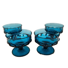 Vintage Colony Color Crown Blue Champagne Glass Set of 4 Tall Sherbet 1970s MCM