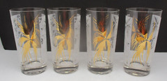 Libbey Frosted Gold Plam Trees Set of 4 Highball Iced Tea Glass Tumblers VTG