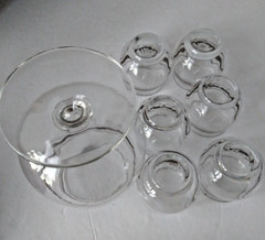 MCM Anchor Hocking Cocktail Set Silver Bands Original Box Silver Trim Lot of 8