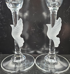 2) Gorham Amore Dove Fluted Champagne Glass Set Elegant Clear Frost Stemware Lot