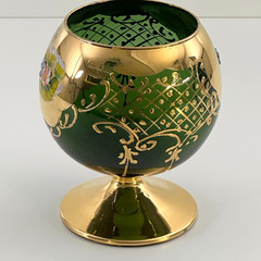 Bohemian Green Gold Gilt Enamel Floral Brandy Snifter 5 7/8″