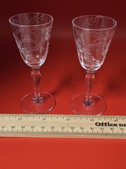 Set Of 2 Vintage Clear Etched Floral Crystal Cognac Cordial Glasses