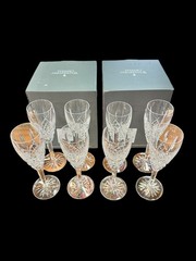 WATERFORD CRYSTAL ARAGLIN PATTERN CHAMPAGNE FLUTES 8 1/2″ SET OF 8 IN BOX RARE