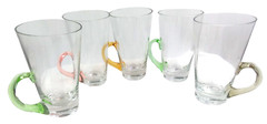 Vintage Coffee Tea Mugs Drink Glasses Handles Pink Gray Green Amber MCM Set of 5