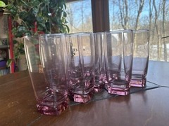 Rare Pink Depression Glass Tumblers Drink Ware Square Weighted Base Set of 12