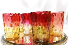 EAPG Amberina Glass Coin Spot Inverted Thumbprint 4″ Tumblers Lot of 7