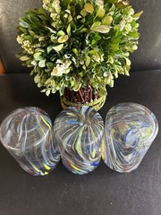 Murano 12oz Glasses Swirl Multi Color Motif Made in Italy Set of 3