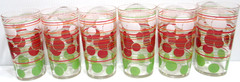 Vintage Mid Century Glass Tumblers SET OF 6 Polka Dots Stripes 4 3/4″ Tall