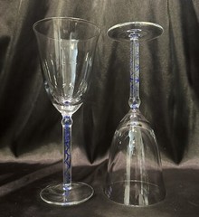 Set Of 2 Clear Glass Wine Goblets With Blue Glass Spiral/Twisted Stem