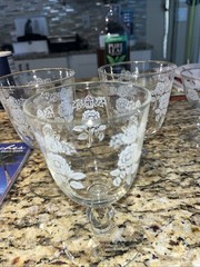 3 Vintage Libbey Glass Wine Glasses Etched Frosted Roses 4 Inch