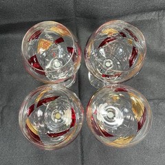 4 ROMANIA La Fleur BALLOON WINE GLASS RED GOLD MOSAIC Led Free Crystal 8.5” New