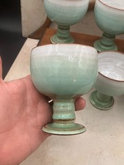 Vintage Set Of 6 Woburn Pottery Small Goblets Wheel Thrown England 1970’s Teal
