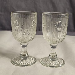 Set of 2 Jeanette Glass Iris & Herringbone Small Goblets Clear 5-3/4″ 6 oz
