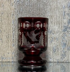 Antique Bohemian Ruby Red Cut to Clear Glass Goblet – Etched Floral & Geometric