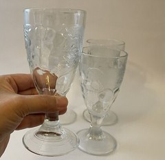 Set of 4 Vintage Arcoroc France Clear Molded Embossed Fruit Design Goblets