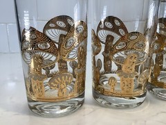6- CULVER MUSHROOM GLASSES Vintage 22K Gold Highball Tumblers Set