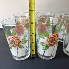 Set of 6 Vintage Pink Rose Floral 4” Juice Drinking Glasses Tumblers Retro
