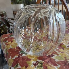 Vintage Libbey Round Swirl Crystal Thick Glass Very Heavy Beautiful Decor 9”x10”