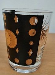Set of 3 Fred Press 4.5″ Glasses MCM Starburst Sun Moon Gold Black Vintage