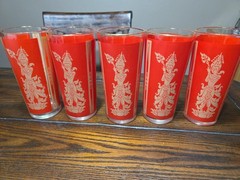 5 Vintage Culver Red Gold Siam Thai Goddess Tumbler Drinking Glasses