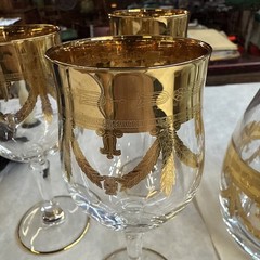 Mint Set of 6 Cristallerie Italian Gold Encrusted Crystal Goblets With decanter