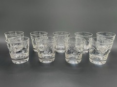 Rare 32 Piece Set Vintage Federal Glass Floral Etched Barware Service for 8