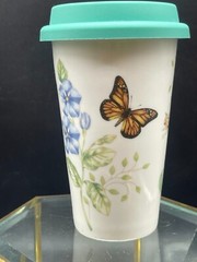 Lenox Butterfly Meadow double wall ceramic thermal travel tumbler with lid
