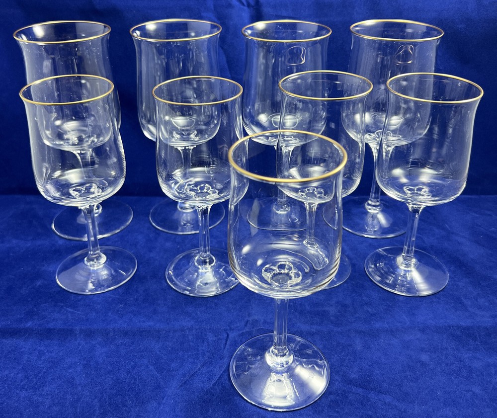 Lenox Crystal INTRIGUE (GOLD TRIM) Wine (5) & Water (4) Glasses. Lot Of 9