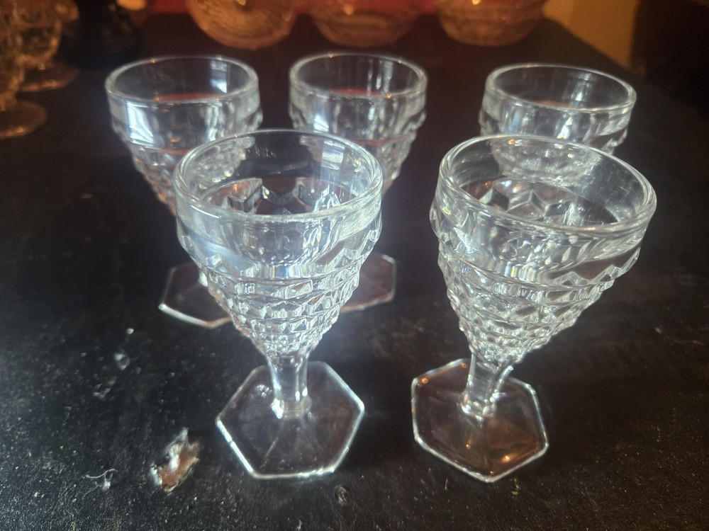 Set of 5 Fostoria American Hex Foot Wines 4-3/8″ 2 1/2 Oz