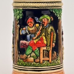 Original Vintage Signed German Ceramic Hand Painted Glazed Pewter Lid Beer Stein