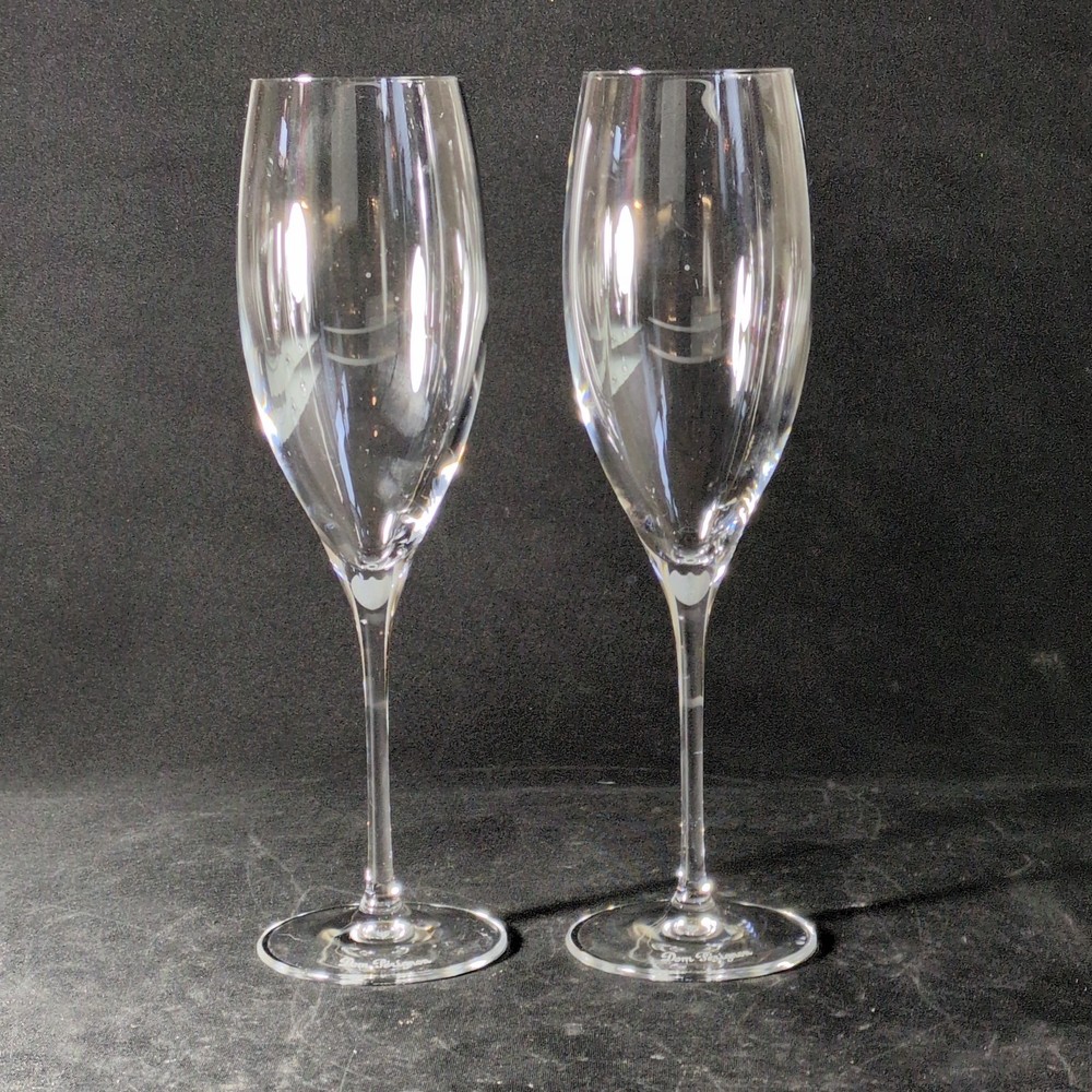 DOM PERIGNON CHAMPAGNE FLUTES, Blown Lead Crystal, 9 1/4″, 8 Oz, FRANCE, 2PCS