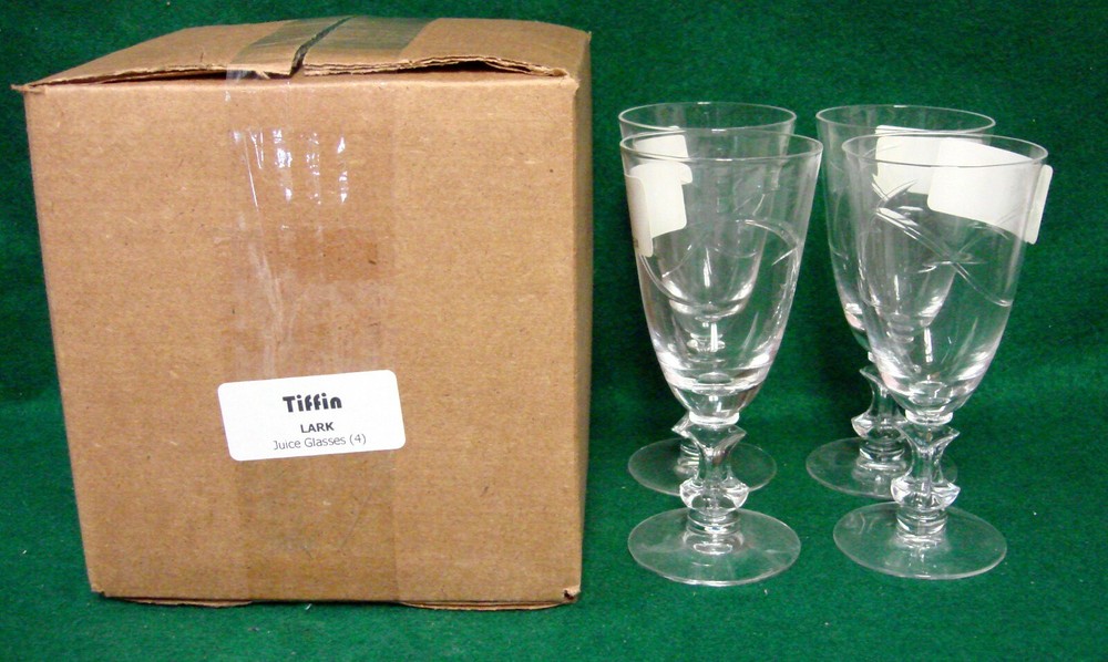 Tiffin LARK Juice Glasses SET OF FOUR *MINT IN BOX*