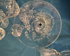 Vintage Etched Crystal Goblets Leaves And Flowers Stemmed 8 1/4” Mint
