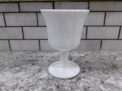 Indiana Glass Co, Coloney Harvest Goblet, Milk Glass, Raised Pattern, 5.2″ x 3.5