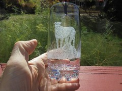 Artist Signed Etched Glass African Cheetah Tumbler Kari Kenya Excellent