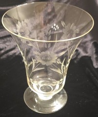 Vintage Cut Etched Footed Iced Tea Glass Daisies sunflower Design