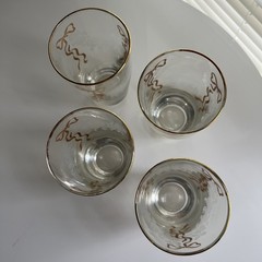 Set Of Four Libby Gold Bow Etched Roses Clear Glass Drinking Glasses