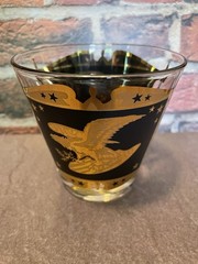 Vintage MCM Black And Gold American Eagle 2 Highball Glasses And 6 Tumblers