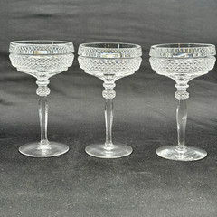3 Riekes-Crisa Crystal Williamsburg Clear Champagne Sherbet Glasses 6.5″H EUC