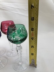 5 Lausitzer Crystal Cut To Clear Multicolor Grape Vine Hock Wine Glasses 5 1/4”
