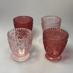 Vtg Pink Hobnail Candle Holders Set 4 Footed Pressed Glass Decor