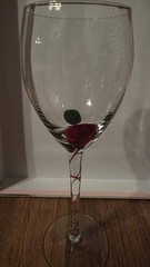 Pier 1 Hand Blown Wine Glasses Red Laced Ribbon Stemmed 3pc