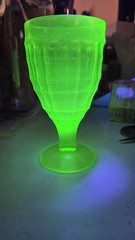 Hazel-Atlas Colonial Block green depression glass water goblet uranium