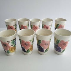 VTG 8 signed «NH» 3D handpainted ceramic 12 OZ tumblers. Free Shipping