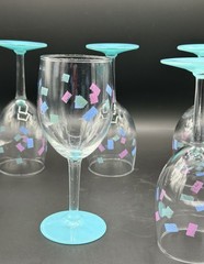 Vintage Aquamarine Confetti Glasses Set of 5 Retro 90s Water Wine Juice Glasses