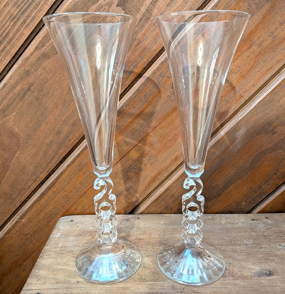 Set of 2 Vintage 2000 Champagne Flutes France, 10 1/4″ tall